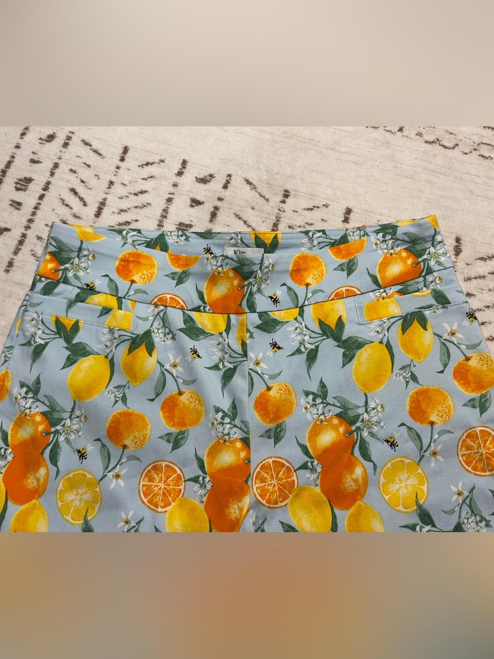 Kim Rogers Citrus Print Pull On Capri Pants Size 12 Stretch Coastal Resort - Picture 3 of 7